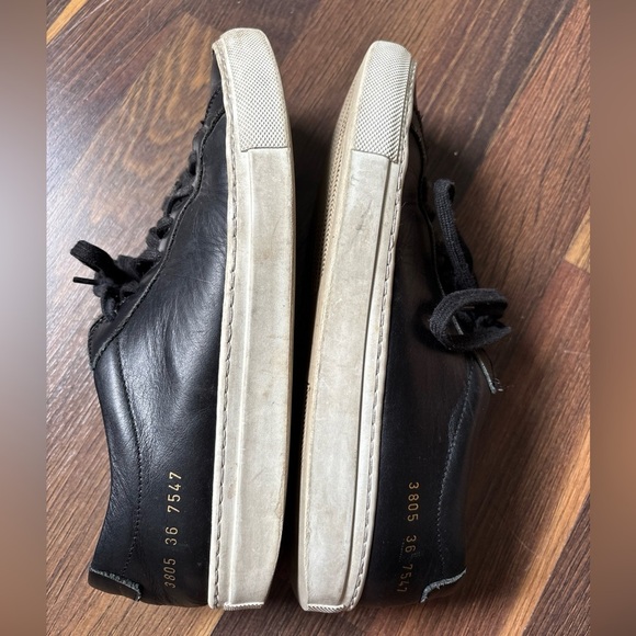 Woman By Common Projects Black Solid Leather Low Top Sneaker Achilles Sz 6 36 - Picture 8 of 9